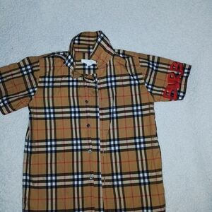 Burberry Kids Beige and Red Plaid Button Down Shirt